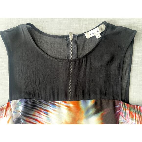 Sandro Sz 3/US 8 Bold Feather Print Dress Black Mini Sheer Cocktail Artsy French - Picture 4 of 13